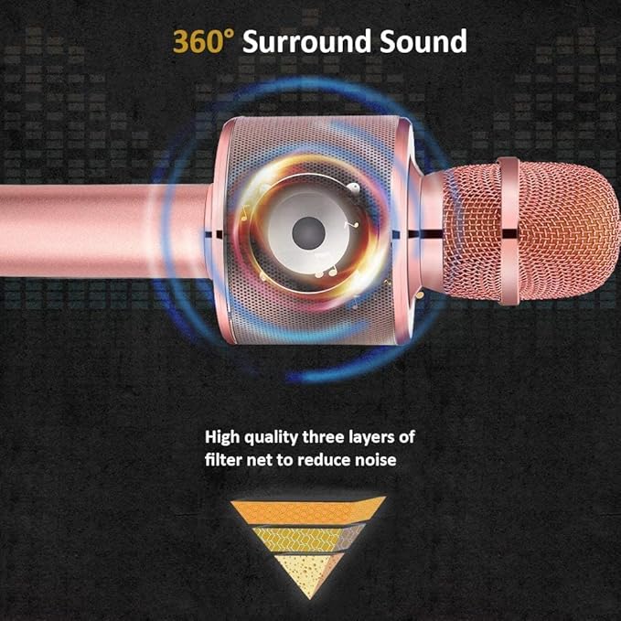 BONAOK Wireless Bluetooth Karaoke Microphone, 3-in-1 Portable Handheld Mic Speaker Machine for All Smartphones,Gifts to Girls, Boys Kids Adults All Age Q37(Champagne)