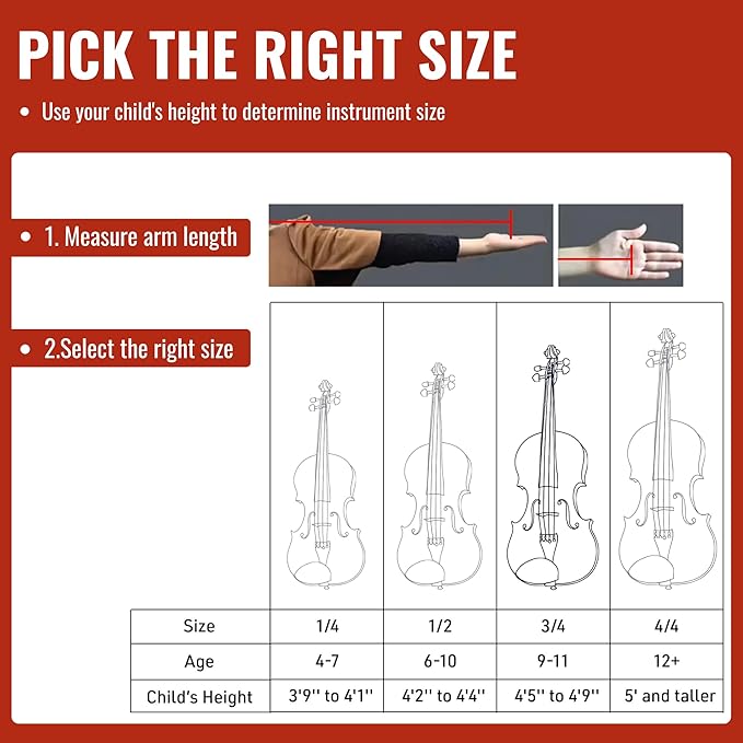 3/4 Violin for Kids, Beginners, Students, Solid Spruce Top, Maple Back Fiddle with Brazilwood Bow, Tuner, Hard Case, Shoulder Rest & More, Perfect Handcraft Gift for Young Musicians