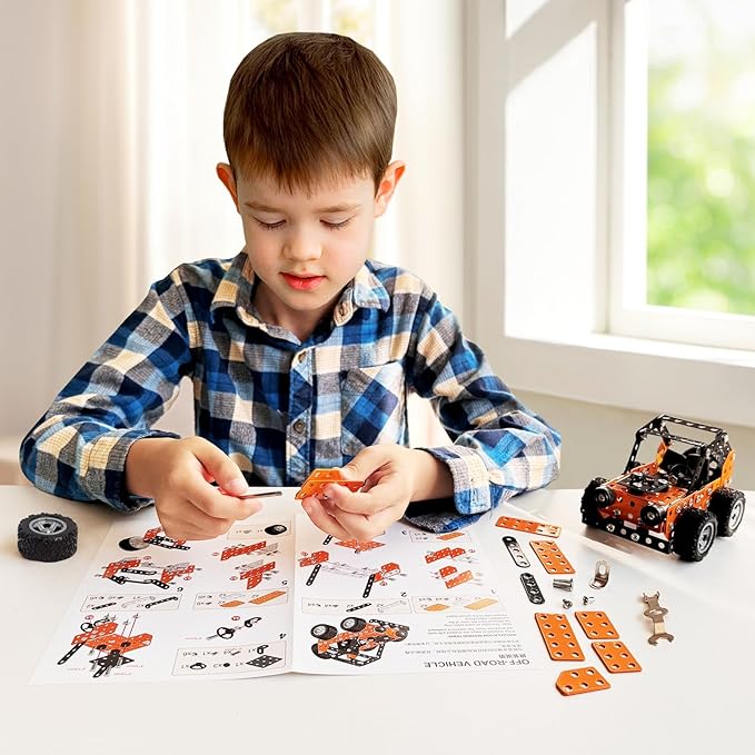 Buildable 3D Metal Engineering Kit STEM Set for Ages 8-16 Develops Logic Skills DIY Project Ideal Gift for Kids Age 8-16 Orange