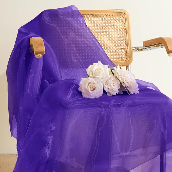 P Pothuiny Sheer Organza Fabric by The Yard, 3 Yards x 60 Inch Wide Bridal Purple Organza Tulle Fabric Roll Shiny Gauze Fashion Dress Sewing Craft for Wedding Party Decorations Backdrop