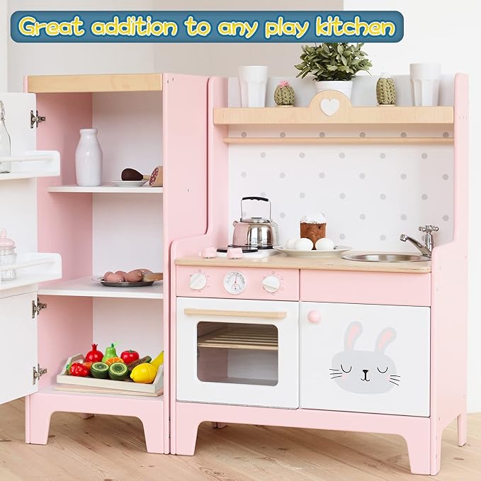 Wooden Toys for 2 Year Old - Pretend Play Food Set for Kids Play Kitchen,9 Cuttable Toy Fruit and Veg with Wooden Knif and Tray,Gift Idea for Boys Girls Birthday