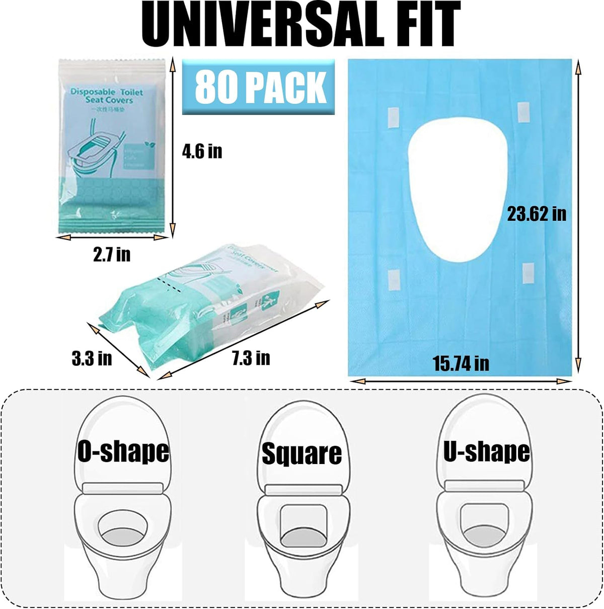 80 Pack Toilet Seat Covers Disposable 16x24 Inch XL Portable Toilet Liners Travel Seat Cover for Outdoors,Hotel, Hospital, Travel, Public Toilet Seat Cover (80pack, BLUE)