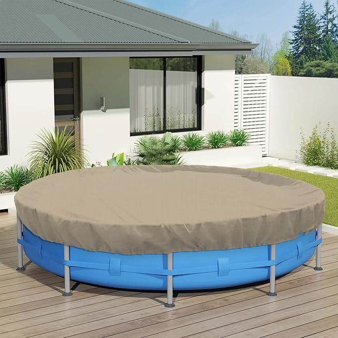 ECOOPTS 12 ft Round Pool Cover for Above Ground Pools, Swimming Pool Cover Protector Winter Safety Cover (Sand)