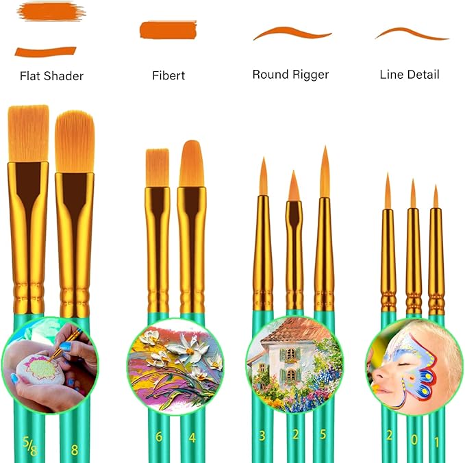 Paint Brushes Set, 30 Pcs Paint Brushes for Acrylic Painting, Oil Watercolor Acrylic Paint Brush, Artist Paintbrushes for Body Face Rock Canvas, Kids Adult Drawing Arts Crafts Supplies, Green