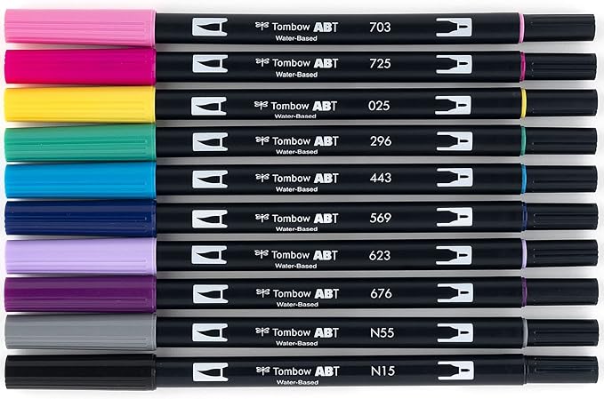 Tombow 56188 Dual Brush Pen Art Markers, Galaxy, 10-Pack. Blendable, Brush and Fine Tip Markers