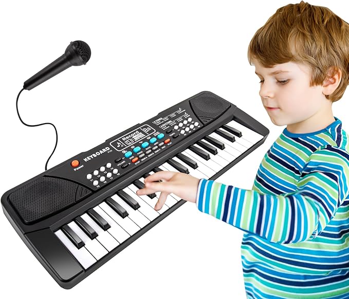 M SANMERSEN Kids Piano Keyboard, Piano for Kids with Microphone Portable Electronic Keyboards for Beginners 37 Keys Musical Toy for 3/4/5/6 Year Old Girls Boys