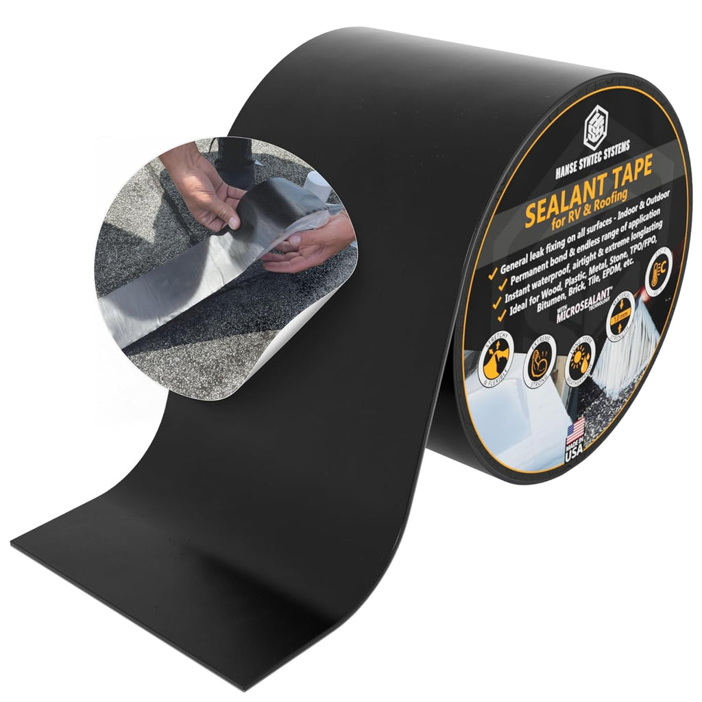 HSS Sealant Tape with MicroSealant - Waterproof Commercial Roofing Tape for Roof and RV Repair - UV- & Weatherproof - Black - 6 inch x 25 ft.