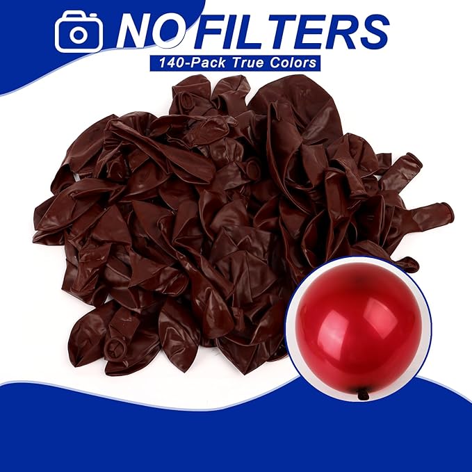 140pcs Burgundy Round Balloons Different Sizes 18 12 10 5 Inch Latex Balloons for Arch Decoration Party Balloon Kit for Graduation Birthday Party Wedding Balloon Baby Shower Decoration