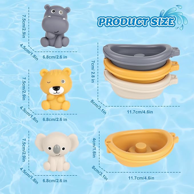 Bath Pool Toys for Toddler, Stacking Toys with 3 Boat 3 Sensory Finger Puppets, Toddler Toys Gifts for 2-4 Year Old Boy Girl, Model B
