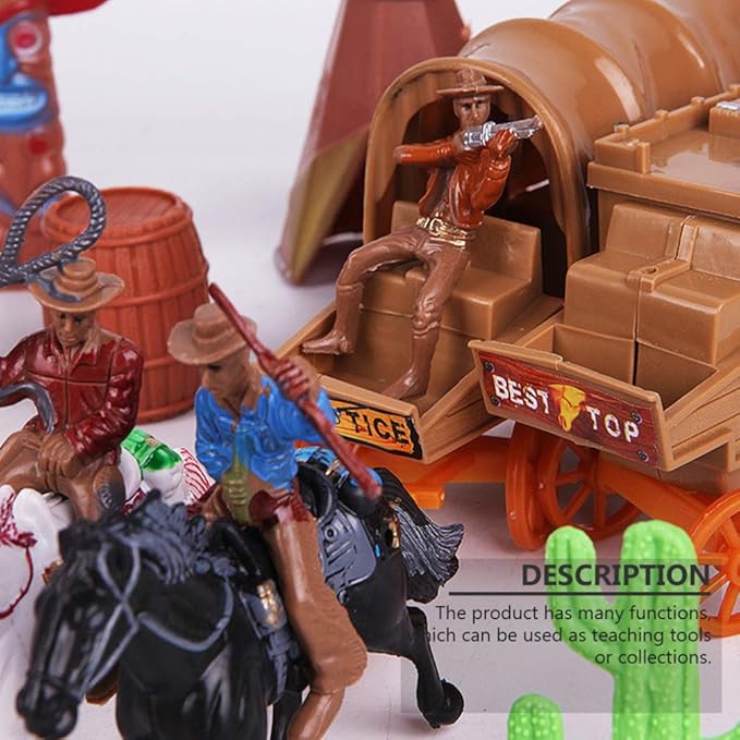 NUOBESTY Cowboys and Indians Plastic Figures Playset, Wild West Cowboys and Indians Models for Miniature Sandbox Decoration Educational Toys for Children