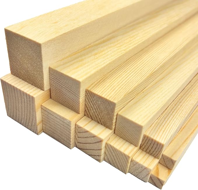 1/2" x 12" Square Wood Dowels Wooden Dowel Rods for Crafting, 15 PCS Square Wood Sticks for Crafts, Unfinished Pine Hardwood Sticks for Woodworking Models Making Dollhouses Miniatures