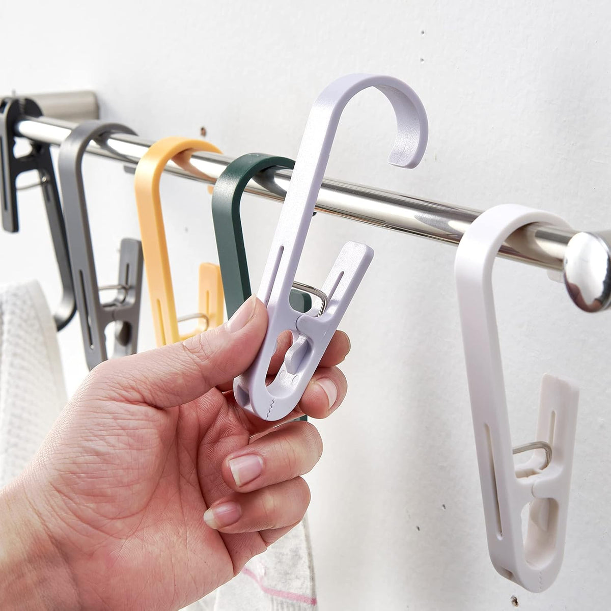 Large Clothes Pins Towel Clips, 4 Pcs Multipurpose Strong Plastic Hanger S Hook for Shower Curtain Laundry