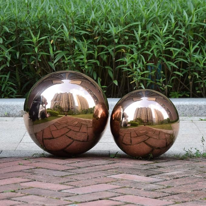 20cm/8 inch Diameter Gazing Globe Mirror Ball,Rose Gold Stainless Steel Polished Reflective Smooth Garden Sphere,Colorful and Shiny Addition Home