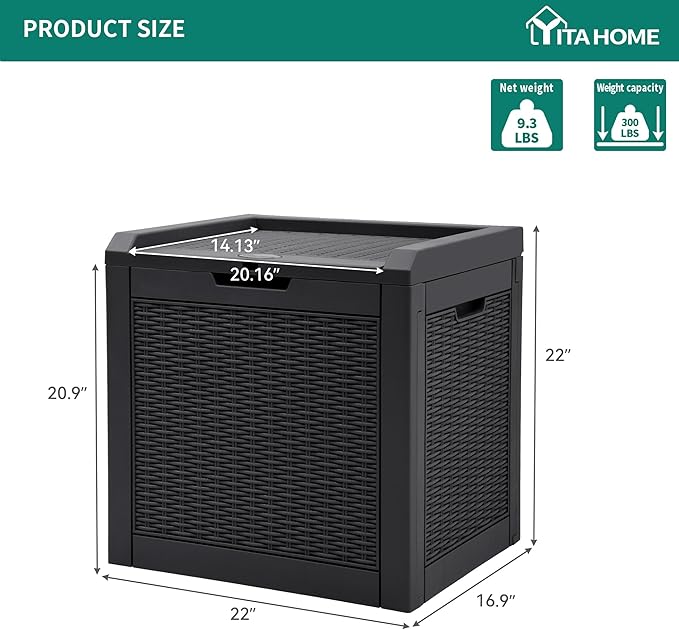 YITAHOME 32 Gallon Rattan Deck Box, Indoor Outdoor Storage Box for Patio Furniture, Pool Accessories, Cushions, Garden Tools, Sports Equipment, Waterproof Resin with Lockable Lid & Side Handles, Black