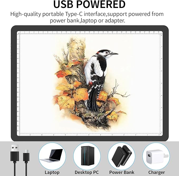 Phylosal Magnetic A4 Light Pad with Bag, Super Bright Light Box with Side Button, Diamond Art Light Board, Lightbox for Tracing and Drawing, USB Power Light Table for Sketching, Weeding Vinyl (Black)