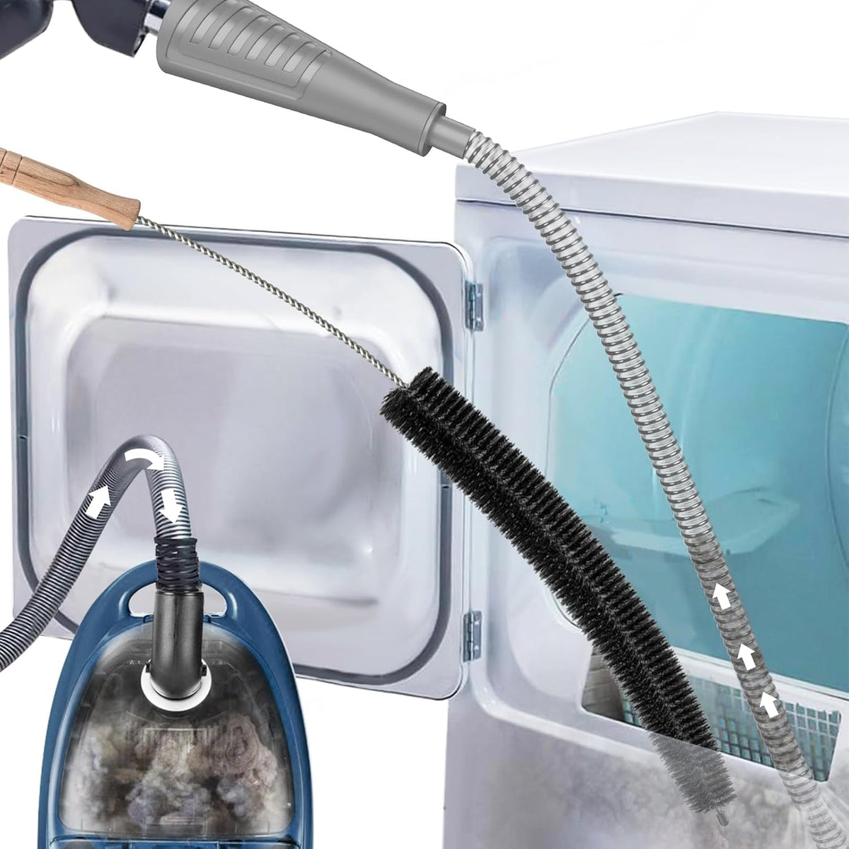 Sealegend Dryer Vent Cleaner Kit Dryer Lint Vacuum Attachment Lint Remover,Dryer Vent Vacuum Hose With Brush (Grey)