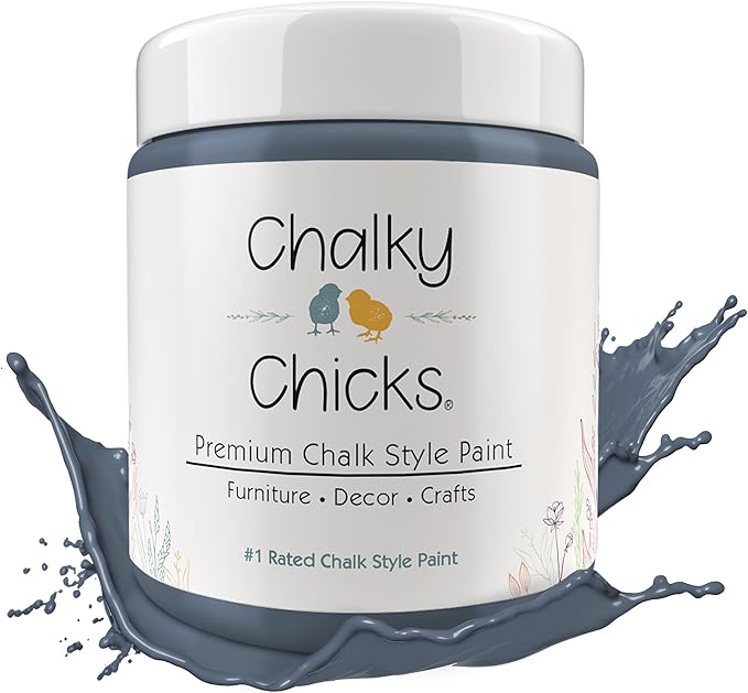 Chalky Chicks All-in-One Chalk Paint for Furniture or Cabinet - 16 Fl Oz - Matte Finish Blue Steel (Blue Gray) for Metal, Wood Furniture Paint - No Sanding All-in-One for Home Decor & Crafts, USA Made