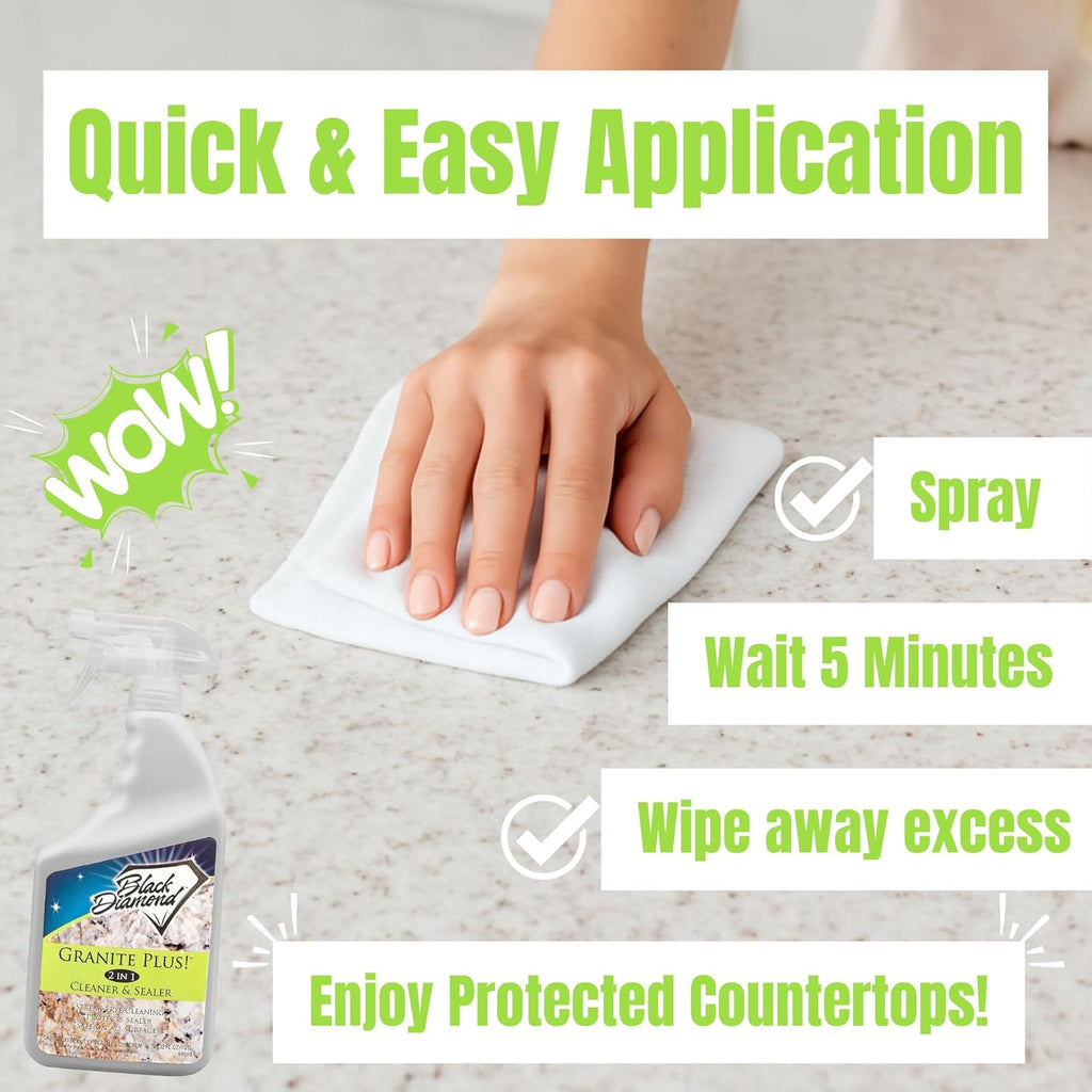 Granite Plus (Cleaner & Sealer) Deep Cleans & Seals All Natural Stone Countertops + Ultimate Grout Cleaner with Brush – Safe for Natural Stone - Acid Free - Lifts Dirt & Stains (2pack)