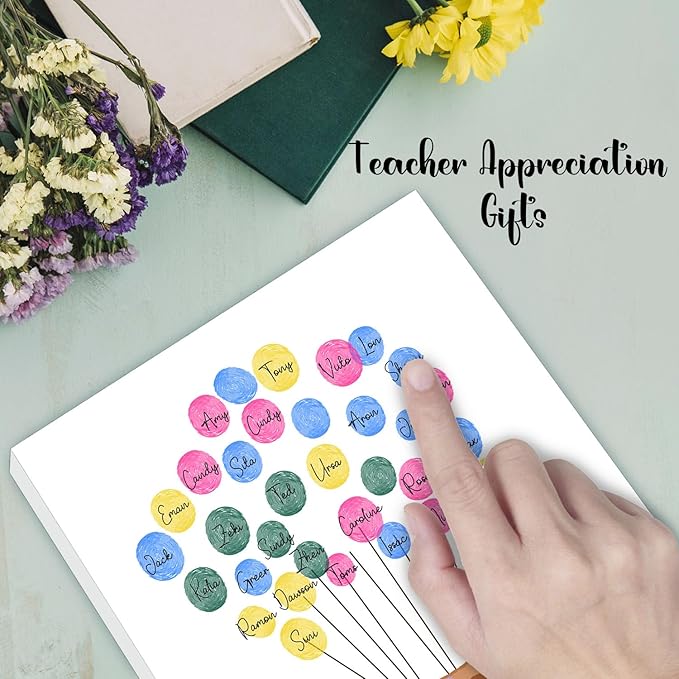 SHLINCO Thank You Teacher Appreciation Gifts From Kids -End Of The Year Gifts - Fingerprint Art Keepsake - Daycare Teacher Appreciation