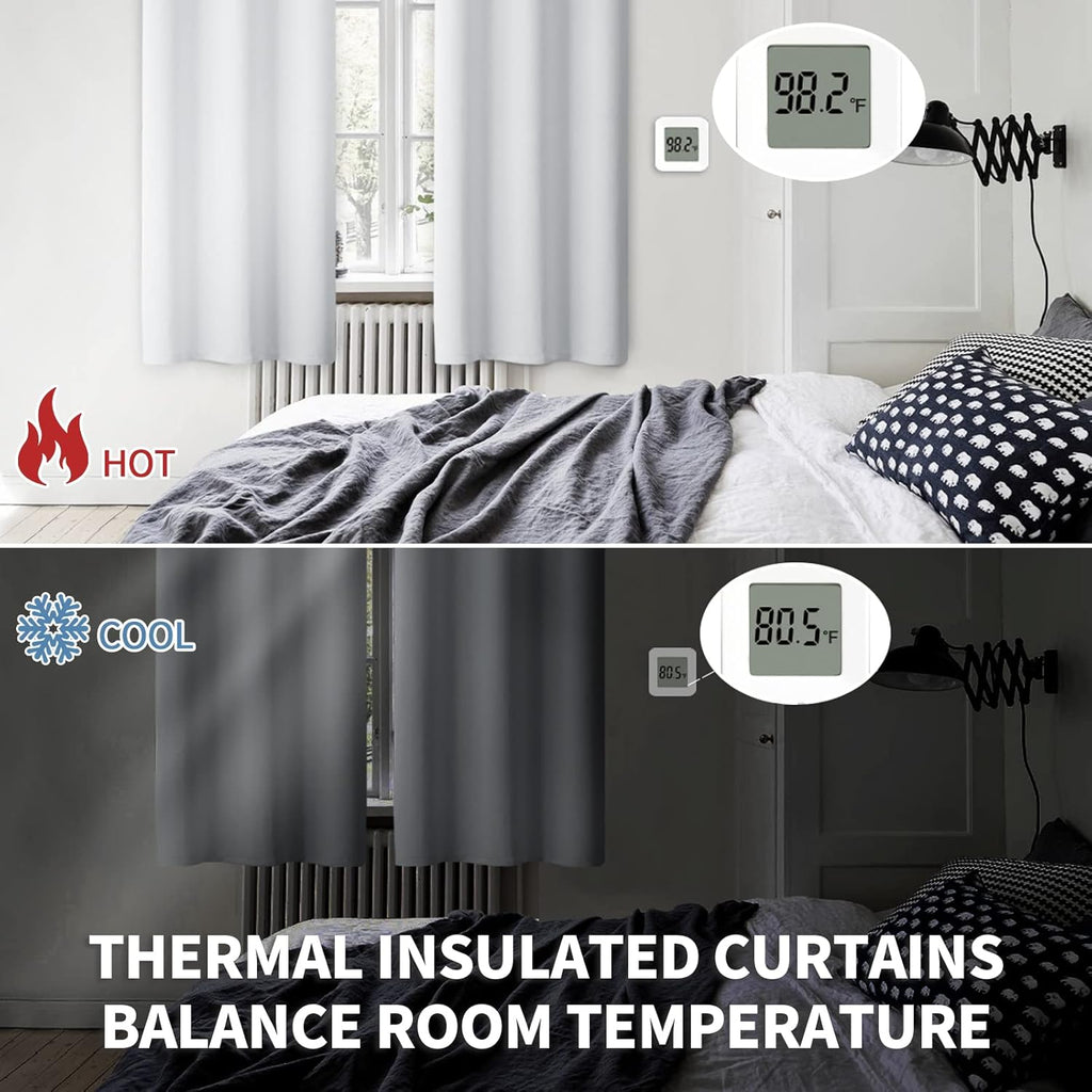 BGment Short Curtains 36 Inches Length for Kitchen Bathroom Window - Rod Pocket 34 Inch Width Thermal Insulated Drapes for Basement Cafe Camper Bedroom, Greyish White, 2 Panels, 34 x 36 Inch