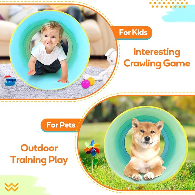 Moncoland Kids Play Tunnel Tent for Toddlers, Colorful Cotton Pop Up Crawl Tunnel Toy for Baby Infant Children or Dog Cat Pet, Collapsible Gift for Boy and Girl and Game (Cotton Baby Tunnel)