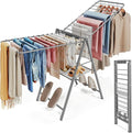 APEXCHASER Clothes Drying Rack Foldable, Metal Laundry Drying Rack Collapsible, Portable Compact Clothes Rack for Sweater Baby Clothes Towel Indoor & Outdoor, Height Adjustable Clothes Airer, Grey
