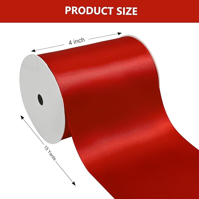 Red Satin Ribbon 4 Inch X 15 Yards Solid Color Double Faced Ribbons Perfect for Crafts Wedding Decor Bow Making Arts Sewing and More