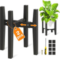 LASZOLA Bamboo Adjustable Plant Stand for Single Large Indoor Planters, Heavy Duty Floor Fern Holder Fits 8 to 12 Inch Pots, Mid Century Elevated Big Stool for Flower– Pot Not Included, Black, 2 Pack