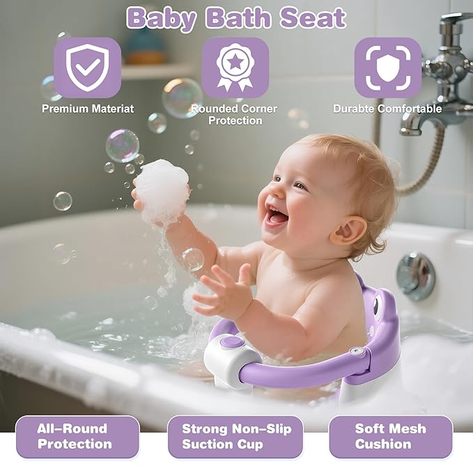 Baby Bath Seat for Babies 6 Months & up Non-Slip Toddler Bath Seats for Sitting Up Infant Bathtub Chair with Suction Cups and Soft Cushion for Baby Shower Tub Seat