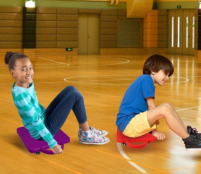 GSE Games & Sports Expert Gym Floor Scooter Board with Handles, Sitting Scooter for Kids Indoor Play Equipment, Fun Scoot Board with Non-Marring Plastic Casters for Children