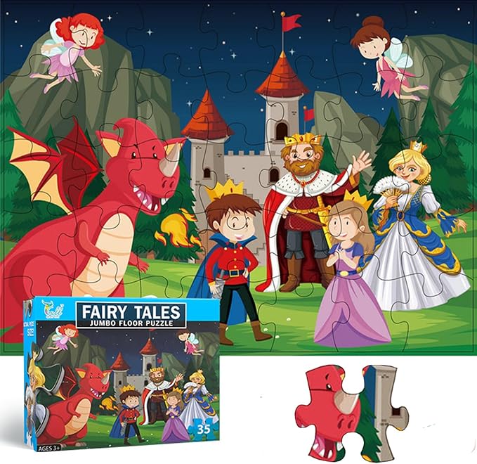 Jumbo Fairy Tales Floor Puzzle for Kids, Large Jigsaw Puzzles 35 Piece for Kids Ages 3-5,Preschool Learning & Education Toys, Gifts for 4-8 Year Old Boys and Girls (Kingdom Story)