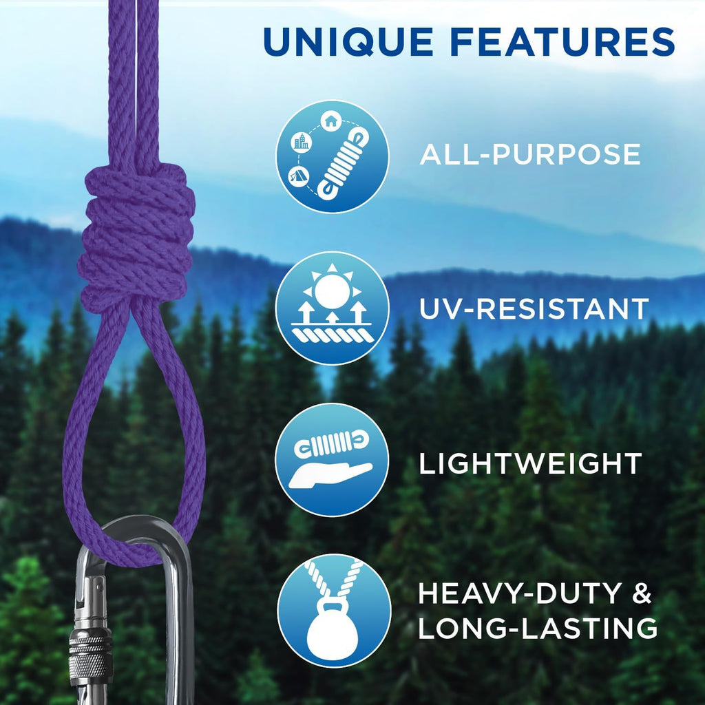 TECEUM Cotton Rope 3/16” (5 mm) – 100 FT – Strong All-Purpose Braided Rope – Natural Cotton – for Crafting, Сamping, Clothes Line, DIY, Indoor & Outdoor Use – Purple