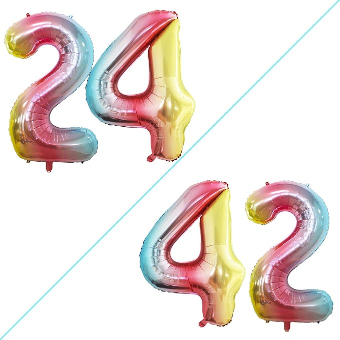 GOER Number 24 Balloons for 24th Birthday Party Decorations,42 Inch Jumbo Foil Helium 42 Balloons for 42nd Birthday Party Decoration (Rainbow)