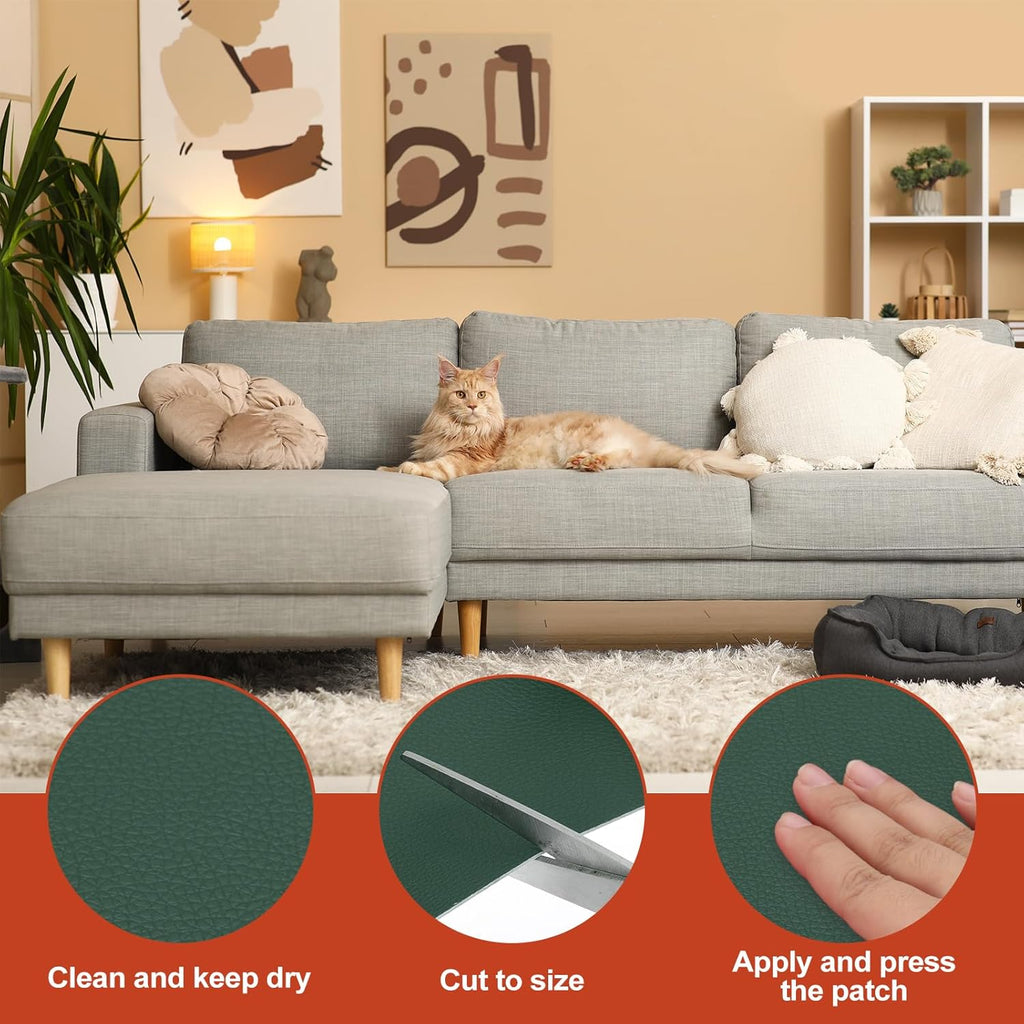 PATIKIL Leather Patches Tape for Furniture, 3.2 x 61 Inch Self Adhesive Vinyl Leather Repair Kit Cover Sheet for Couch, Sofa, Car Seats, Office Chair, Emerald Green