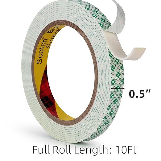 3M Double Sided Foam Tape 0.5" x 10Ft, Double Coated Urethane Foam Tape Adhesion Polyurethane for Bonding Attaching Mounting Interior Signage Nameplates DIY Card, 1 Pack, White
