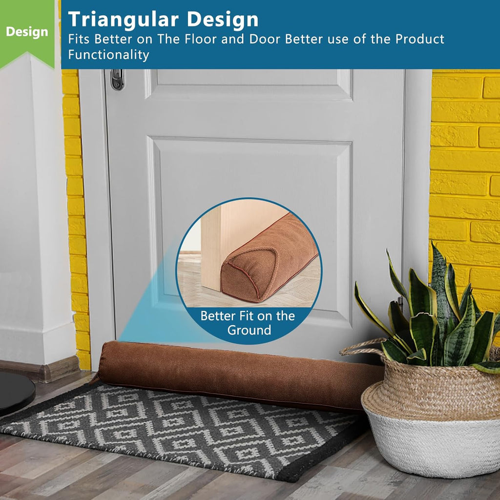 Triangle Under Door Draft Stopper 32 inch Weighted Draft Blocker Bottom Seal Noise Air Guard for Doors and Windows, Brown