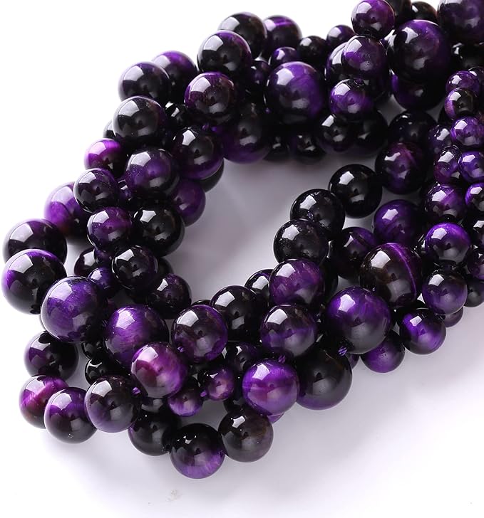 4mm 90pcs A+ Natural Purple Tiger Eye Stone Beads Round Spacer Loose Beads for Jewelry Making DIY Bracelet Necklace 15" Inch (Purple Tiger Eye Stone, 4mm)