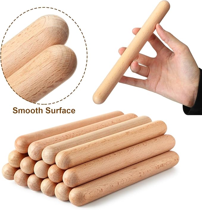 Boao 20 Pcs 8 Inch Music Rhythm Sticks for Kids Bulk, Music Lummi Sticks with Carry Bag, Classical Wood Claves Musical Percussion Instrument Drumsticks Classroom School Perform Show Set
