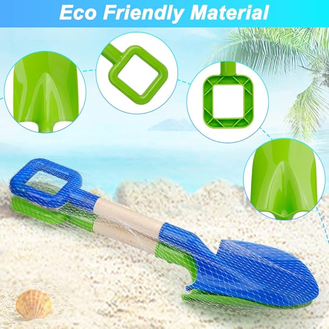 Dilabnba Beach Sand Toys Shovels for Kids Adults, 16inch/40cm Toddler Garden Beach Sand Spade Shovels for Digging Snow, Plastic Garden Sandbox Toy Set with Long Wooden Handled(2PCS)