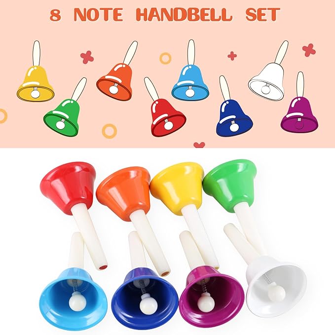 Eastrock Handbells, Hand Bells Set 8 Note Musical Bells for Toddlers Children Kids Adults, Used for Festival, Musical Teaching, Church Chorus, Wedding, Family Party