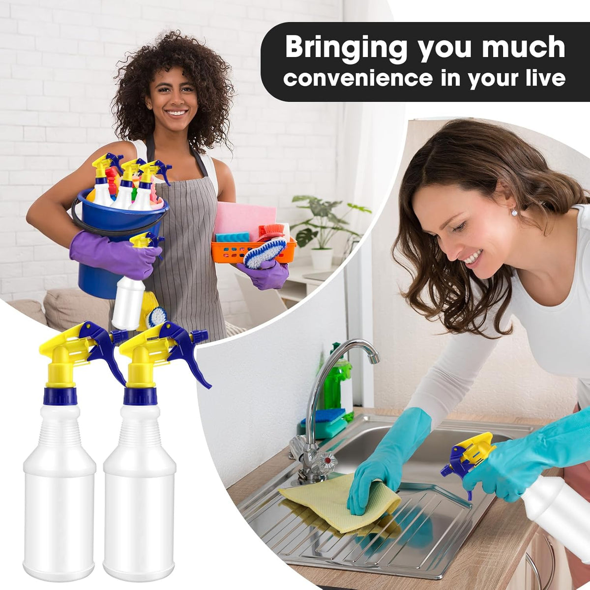Eccliy 12 Pcs 16 Oz Plastic Spray Bottle, Adjustable Empty Reusable Sprayer for Cleaning, Planting, Water, Bathroom and Kitchen, BBQ, Commercial and Residential(Yllow&blue,Original)