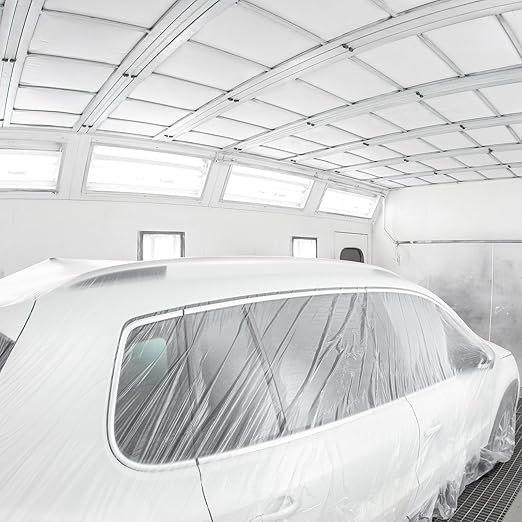 HARFINGTON Pre-Taped Masking Film 78.7" x32.8ft Double Adhesive Tape and Drape Painters Plastic Drop Cloth Film with Tape Plastic Sheeting for Automotive Painting Covering