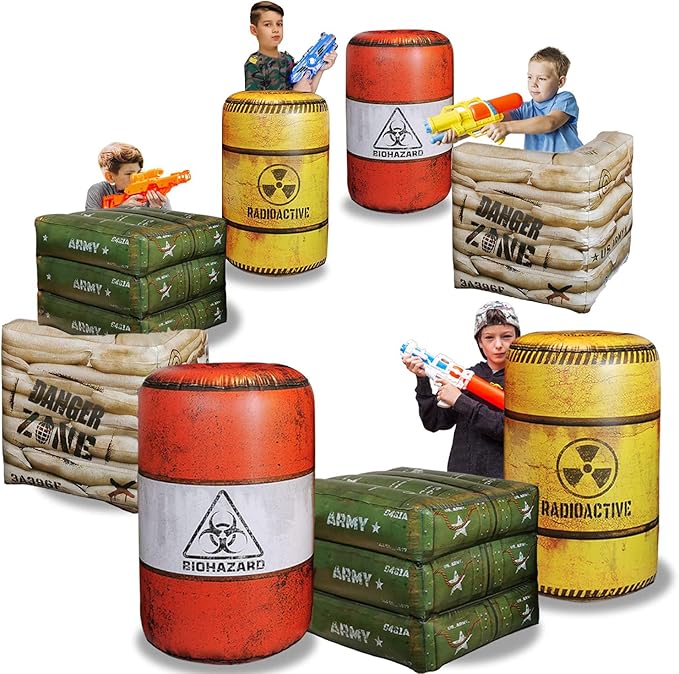 Army Boxes Combat Battlefield Inflatables, Compatible with Laser tag, Water Gun, Dart Gun, Perfect for Boys and Girls Birthday Activities. by Ninostar