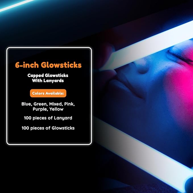 Glow Fever Glow in The Dark Sticks - 100 ct 6" Glow Sticks Bulk Party Pack with End Caps & Lanyards - Glow Party Favors for Concert, Festival, & Wedding - Neon Light Sticks, Pink