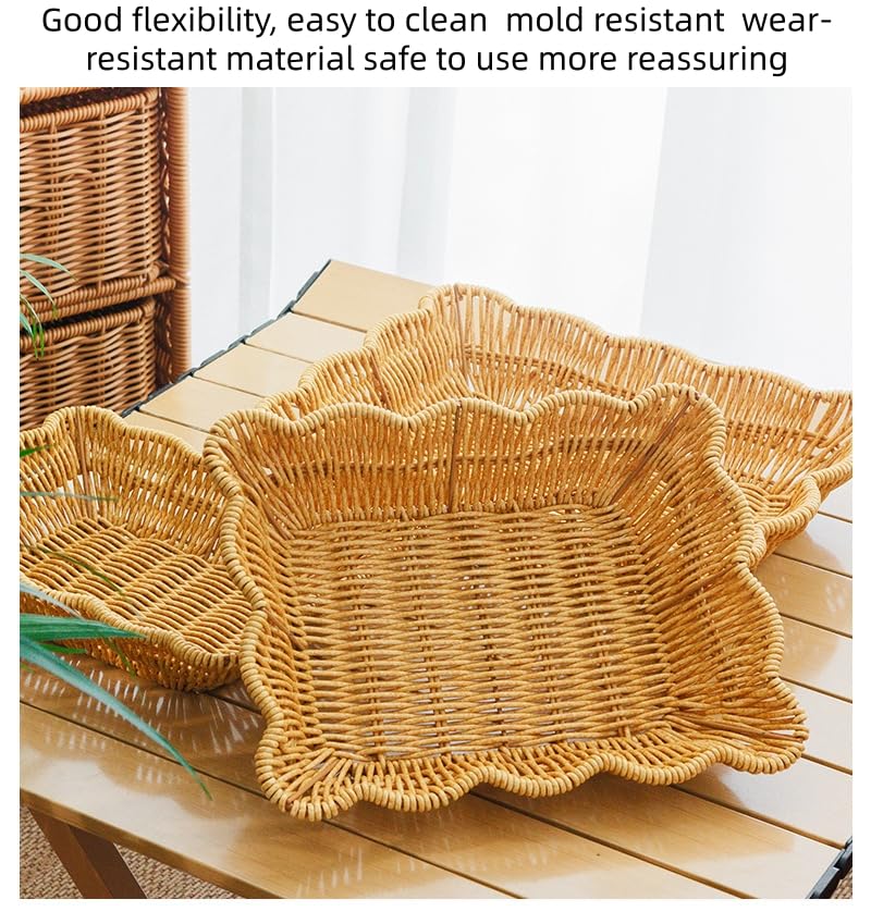 2Pack Wave Shaped Woven Dining Basket Imitation Rattan Fruit Baskets Shaped Picnic Basket Fruit Basket Table Tray Suitable for Family Gatherings Outdoor Camping and Gift Giving - size: 2