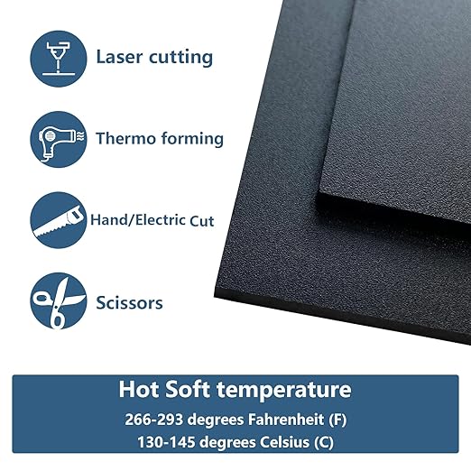 2 Pack Black Plastic Sheet 12x12x0.12 in Flexible High Tensile Plastic Sheets Black Plastic Panel for DIY Materials Handicrafts Home Decoration