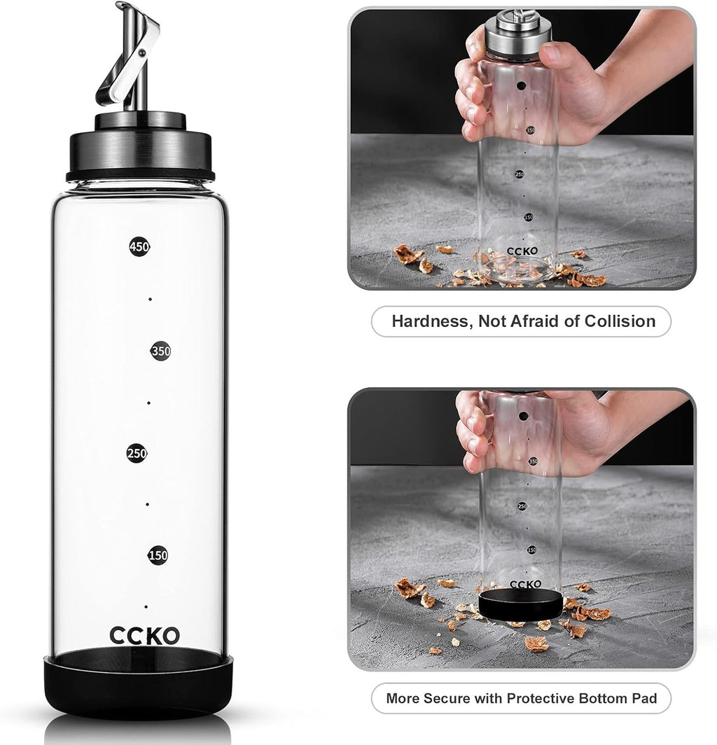 Glass Olive Oil Dispenser Bottle Shatterproof and Leakproof with Stainless Steel Spouts High Temperature Resistant 17oz Cooking Oil and Vinegar Cruet Dispenser