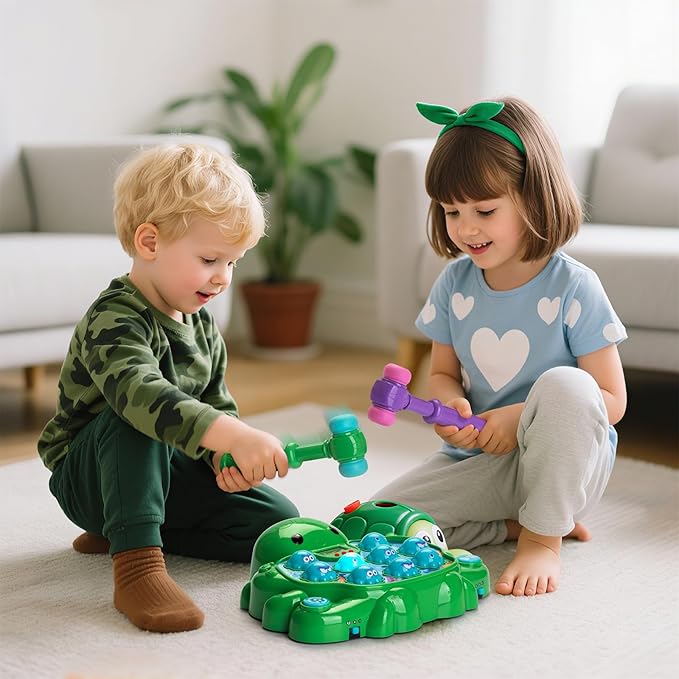 Interactive Whack a Mole Game Toys for Ages 2-4, Educational Learning Toddlers Toys for 2 3 4 5 6 Year Old Boys Girls, Green, Digital Display, Silent Mode, Multiple Difficulty Levels