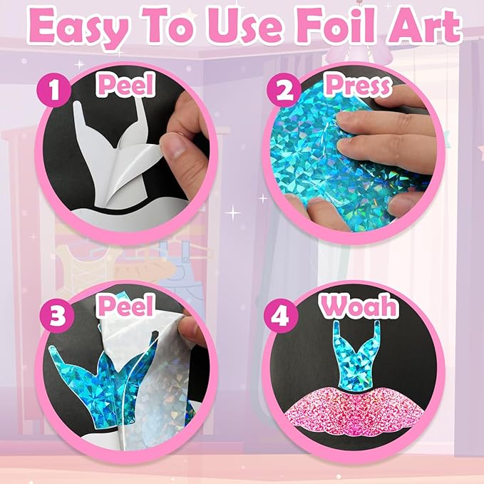 FUNNYB&G Foil Art Craft Activity for Kids - Gift for Girls Crafts for Kids Fun Art Supplies DIY Creative Travel Toy, Birthday Gift Party Favor Toys for Girls Boys 4 5 6 7 8 9 Years Old (Dress Up)