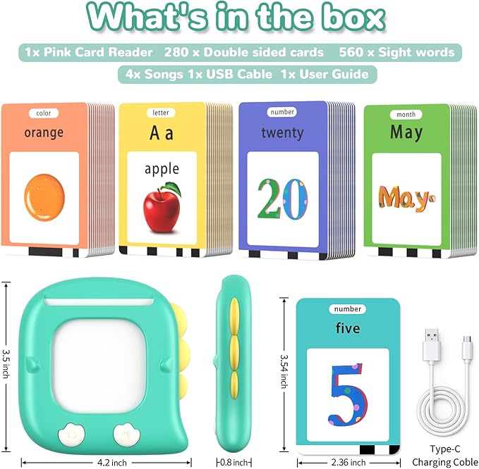Kidzdo Talking Flashcards for Toddlers, 560 English Sight Words Educational Toy, Pocket Speech Therapy Toys, Autism Sensory Toys for Kids 1-6, Birthday Xmas Gift for Boys